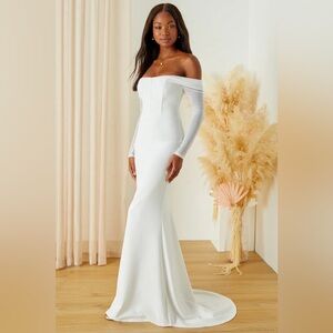 Lulus Forever Remarkable White Bustier Off-the-Shoulder Maxi Dress